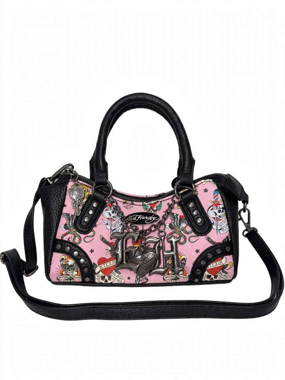 Ed Hardy Pink Tattoo-Print Mini crossbody Bag